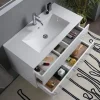 Waschtisch mit Ablageflächen, Unterschrank und Spiegel, 90cm | Benaco
