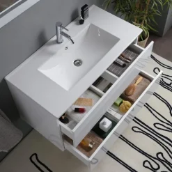Waschtisch mit Ablageflächen, Unterschrank und Spiegel, 90cm | Benaco