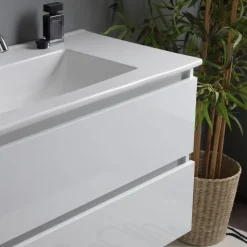 Waschtisch mit Ablageflächen, Unterschrank und Spiegel, 90cm | Benaco