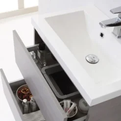Waschtisch mit Unterschrank und Spiegel mit LED-Leuchte, in Holzoptik Dunkelgrau | Manhattan