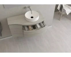 Waschtischplatte Baden Haus Vague 104 x 51 cm Holz Eiche grau ohne Ausschnitt rechts