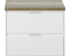 Waschtischunterschrank Porto 70 cm mit Waschtischplatte weiß hochglanz / Eiche natur