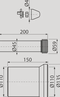 WC Zubehör komplett DN110, 200 mm, Polypropylen, weiß