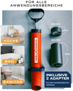 WERKSTEIN Rohrreinigungspumpe I Hochdruck Abflussreiniger zur schnellen und effektiven Rohrreinigung in Bad, Küche und WC I Made in Germany I Rohrreiniger Abflussreiniger Pumpe Rohrreiniger Druckluft