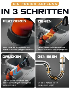 WERKSTEIN Rohrreinigungspumpe I Hochdruck Abflussreiniger zur schnellen und effektiven Rohrreinigung in Bad, Küche und WC I Made in Germany I Rohrreiniger Abflussreiniger Pumpe Rohrreiniger Druckluft