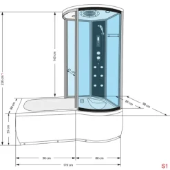 Whirlpool Wanne Duschkabine sw K55-L33-WP 170x100