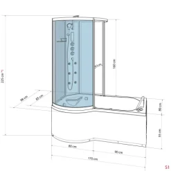 Whirlpool Wanne Duschkabine sw K50-R30-WP 100x170
