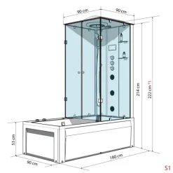 Whirlpool Dusche Kombination K05-L00-WP Duschtempel 180x90 cm